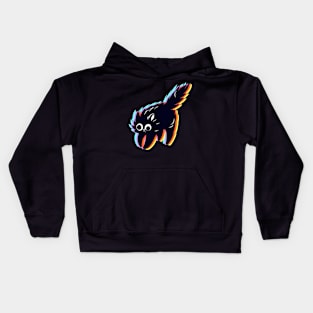 Psychedelic Cat Art with Glitch Effect: Neon Futuristic Design Kids Hoodie